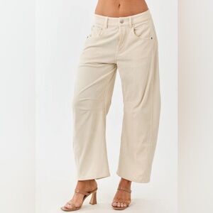 Champagne Corduroy High Waisted Barrel Leg Pants